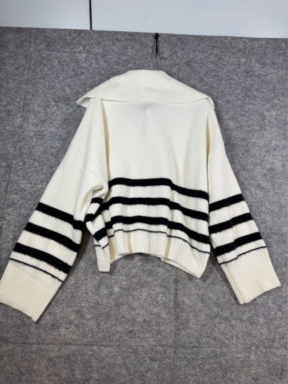 Kuwalla Black White Striped Sweater Pullover XL Collared Preppy Knit Minimalist - Picture 11 of 14